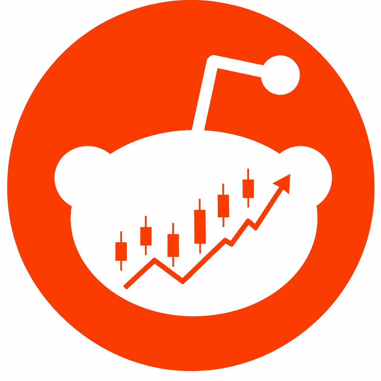 Reddit Broker — Reddit alien with a rising candlestick chart